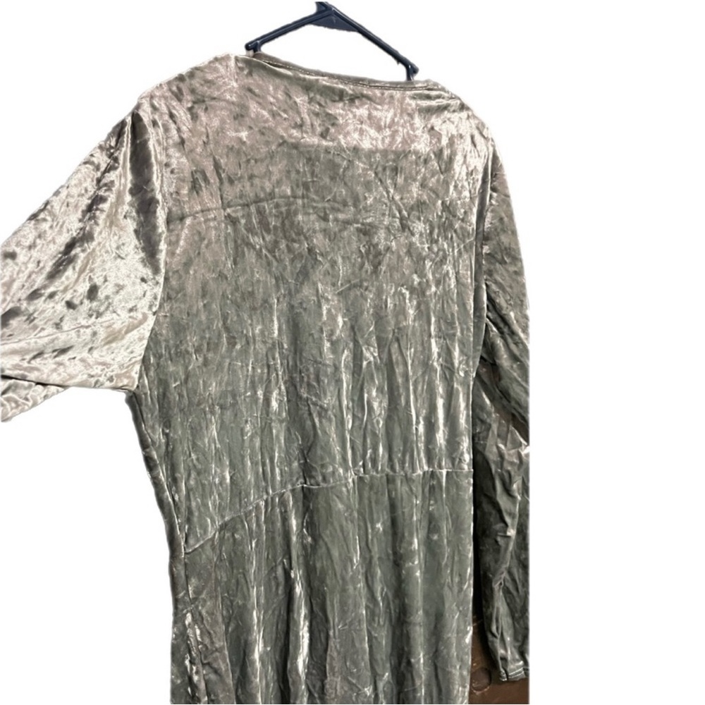Silver Stretch Crushed Velvet Cocktail Party Midi Dress Ruched Waist, Sz12 - Picture 8 of 12